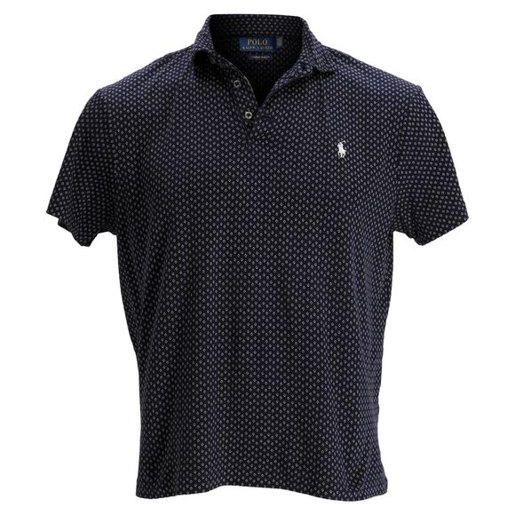 Polo Ralph Lauren Custom Slim Dot Soft Polo Shirt in Navy Blue Cotton